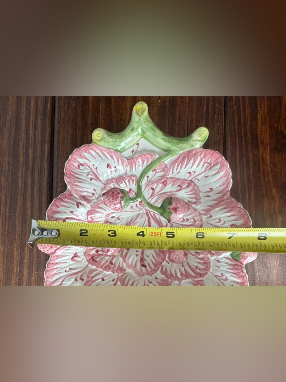 Vtg Neuwirth Hand-Painted Floral Ceramic Serving Dish in Pink and Green - Picture 5 of 7